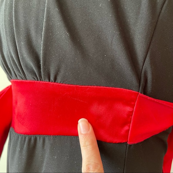 Vintage 90s black red stretchy peasant style top cocktail dress - Picture 8 of 11